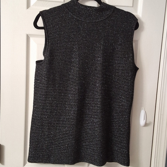 Black Metallic Mock Neck Vintage Sweater Office Wear Business Casual Meeting Top - Picture 3 of 16